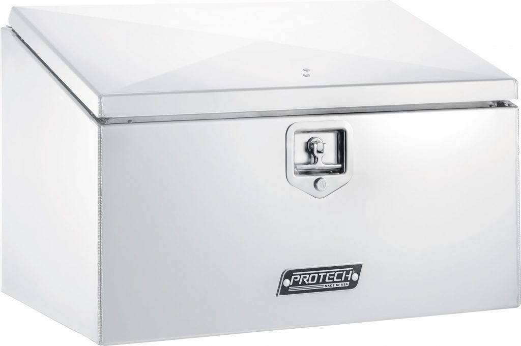 Polished aluminum slope box top open.
