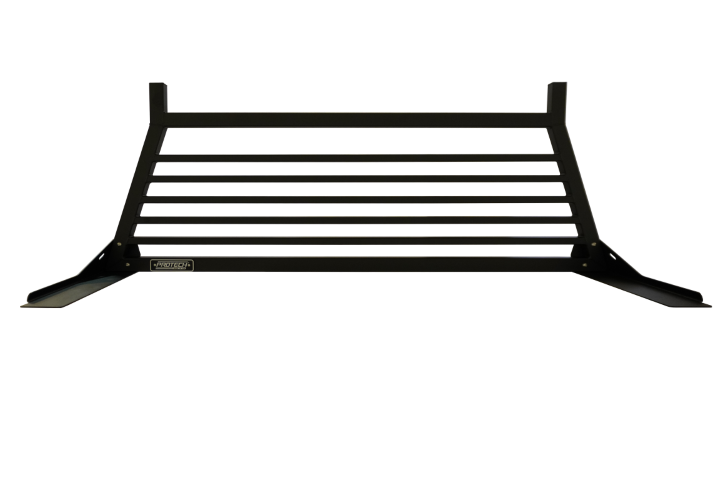Rear facing view of Steel Cab Rack with lumber stops with horizontal bar pattern.