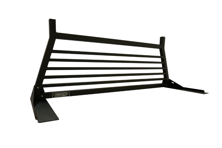 Side view of Steel Cab Rack with horizontal bar pattern and lumber stops.