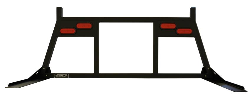 Close up of Steel cab rack with two inner vertical bars and lights with lumber stops